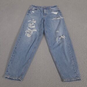 American Eagle Jeans Womens 0 Blue Relaxed Mom Distressed Tapered Cotton Denim